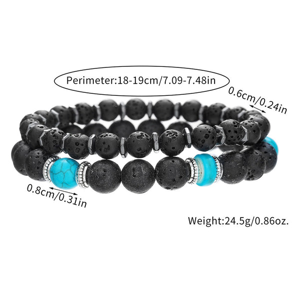 Wholesale Unisex Retro Handmade Geometric Volcanic Stone And Wooden Beads Double Layer Stacked Bracelet