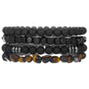 Wholesale Unisex Retro Handmade Geometric Volcanic Stone And Wooden Beads Double Layer Stacked Bracelet