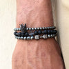 Wholesale Unisex Retro Handmade Geometric Volcanic Stone And Wooden Beads Double Layer Stacked Bracelet