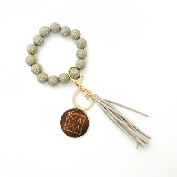 Wholesale Unisex Retro Handmade Leopard Spotted Wood Bead Bracelet Keychain