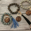 Wholesale Unisex Retro Handmade Leopard Spotted Wood Bead Bracelet Keychain