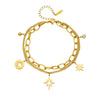 Wholesale Unisex Retro Hollow Six Pointed Star Rhinestone Double Layer Chain Titanium Steel Bracelet With Electroplating