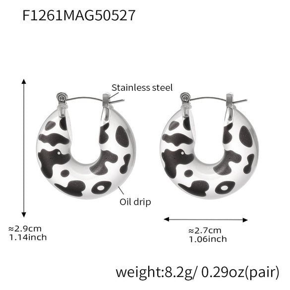 Wholesale Unisex Retro Leopard Print Polka Dot Geometric Stainless Steel And Resin Electroplated Earrings