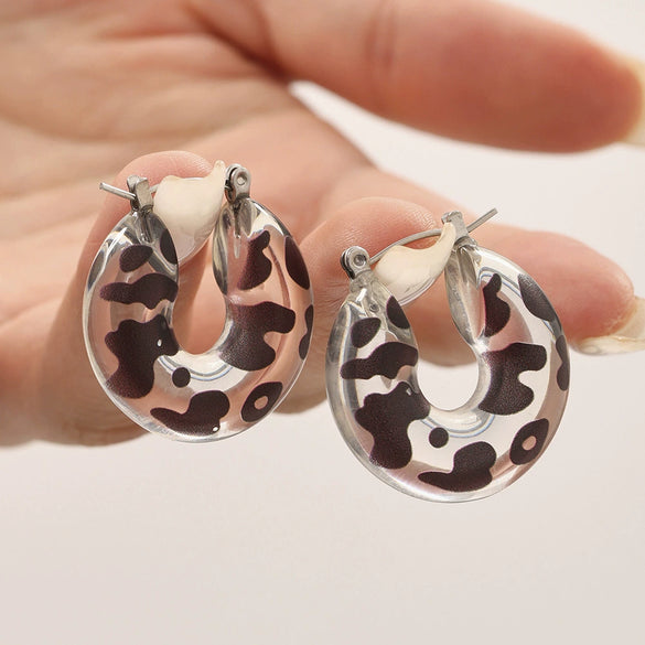 Wholesale Unisex Retro Leopard Print Polka Dot Geometric Stainless Steel And Resin Electroplated Earrings