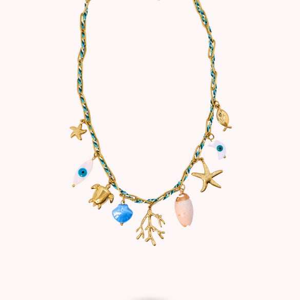 Wholesale Unisex Retro Minimalist Electroplated 18K Gold Stainless Steel And Copper Seahorse Pendant Clavicle Necklace With Braided Color Rope