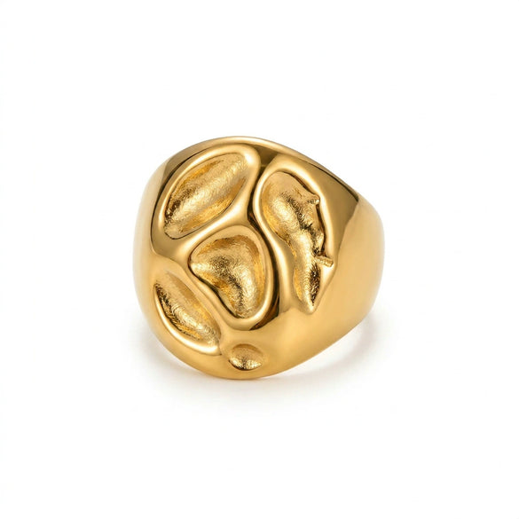 Wholesale Unisex Retro Palace Style Geometric Titanium Steel Electroplated Concaveconvex Texture Ring