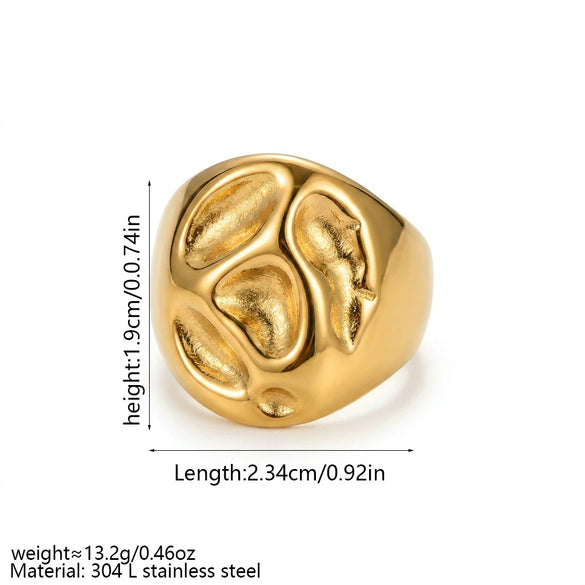 Wholesale Unisex Retro Palace Style Geometric Titanium Steel Electroplated Concaveconvex Texture Ring
