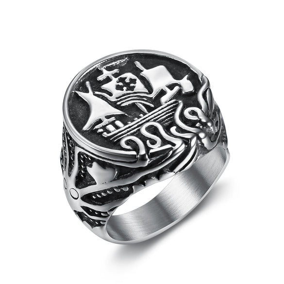 Wholesale Unisex Retro Personality Animal Zodiac Sailing Boat Octopus Polish Stainless Steel Titanium Steel Ring