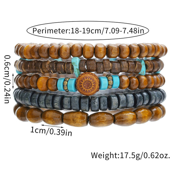 Wholesale Unisex Retro Simple Multilayer Stacked Handstring With Turquoise Wooden Beads Manual Design