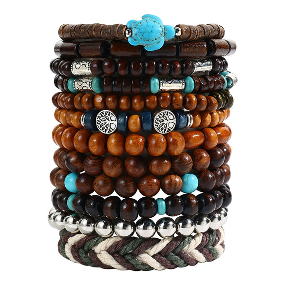 Wholesale Unisex Retro Simple Multilayer Stacked Handstring With Turquoise Wooden Beads Manual Design
