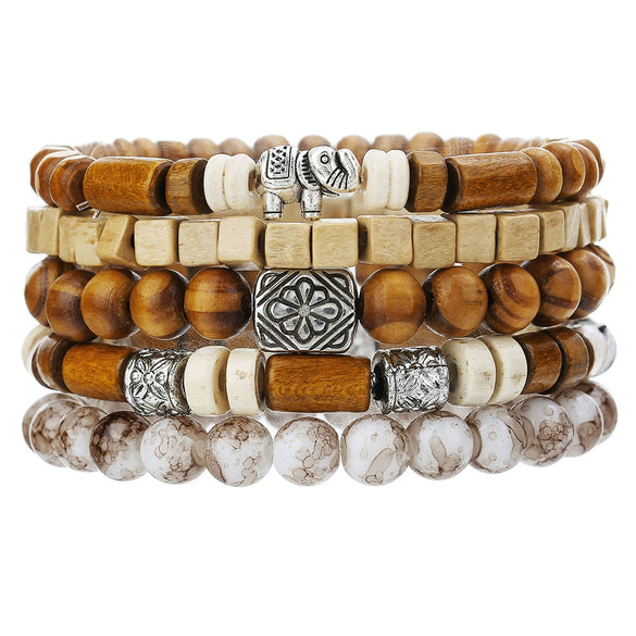 Wholesale Unisex Retro Simple Multilayer Stacked Handstring With Turquoise Wooden Beads Manual Design