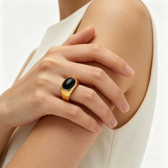 Wholesale Unisex Retro Square Stainless Steel 18K Goldplated Ring