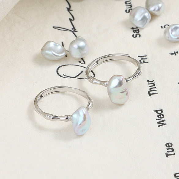 Wholesale Unisex Retro Style Alien Shape Freshwater Pearl 925 Silver Ring
