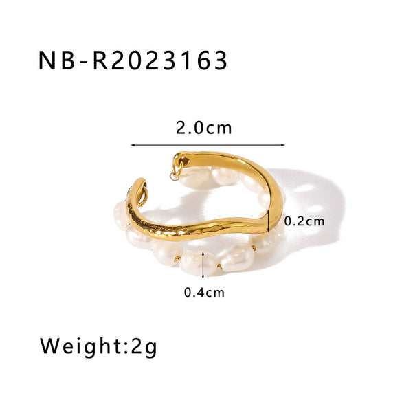 Wholesale Unisex Retro Style Natural Pearl Pendant With 18K Furnace Vacuum Plated Hollow Ring Opening Adjustable Made Of Stainless Steel Geometric Pattern