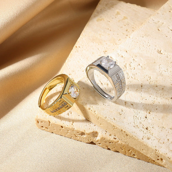Wholesale Unisex Ring Copper 18K Gold Plated Geometric Irregular Set With Diamonds