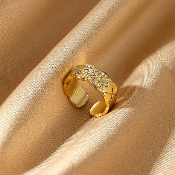 Wholesale Unisex Ring Copper 18K Gold Plated Geometric Irregular Set With Diamonds