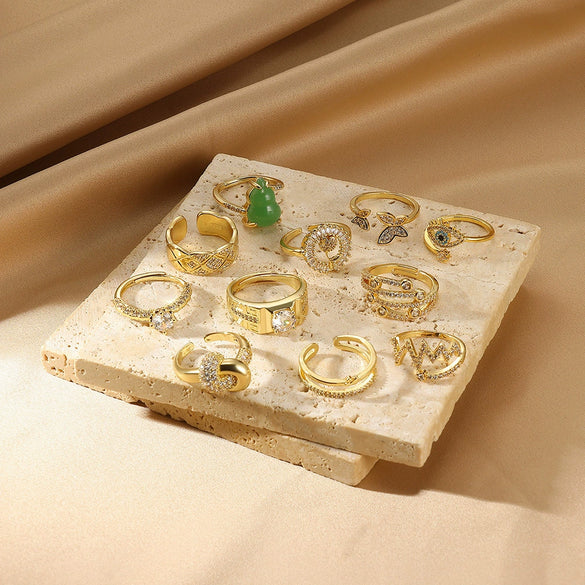Wholesale Unisex Ring Copper 18K Gold Plated Geometric Irregular Set With Diamonds