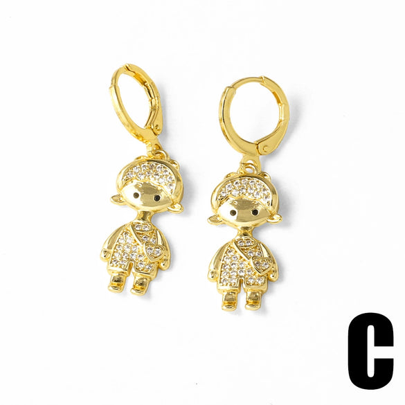 Wholesale Unisex Rock Earrings Copper 18K Gold Plated Geometric And Cartoon Pattern Simple Style