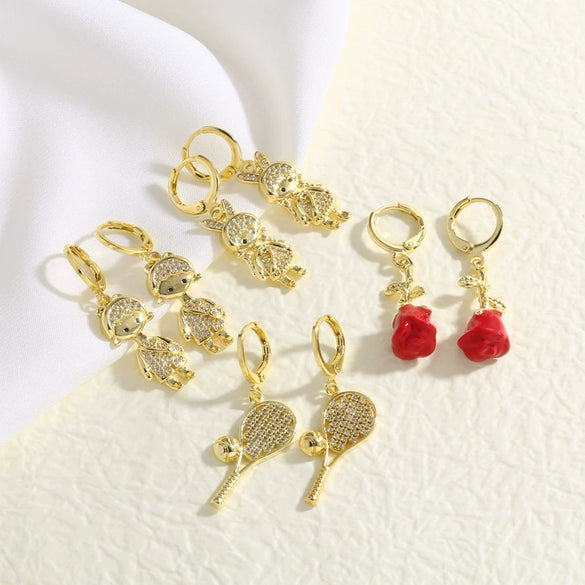 Wholesale Unisex Rock Earrings Copper 18K Gold Plated Geometric And Cartoon Pattern Simple Style