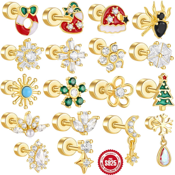 Wholesale Unisex S925 Sterling Silver Christmas Bell Geometric Cylindrical Spiral Piercing Earrings With Environmentally Friendly Plating