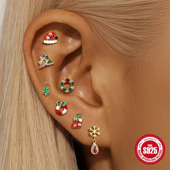 Wholesale Unisex S925 Sterling Silver Christmas Bell Geometric Cylindrical Spiral Piercing Earrings With Environmentally Friendly Plating