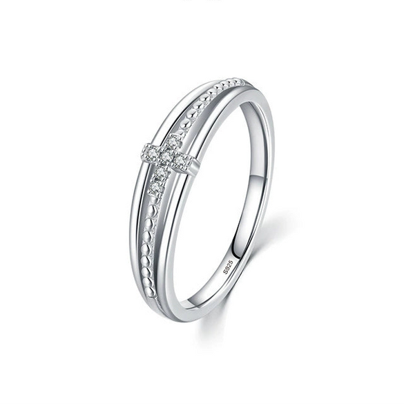 Wholesale Unisex S925 Sterling Silver Geometric Diamond Cross Ring Original Design