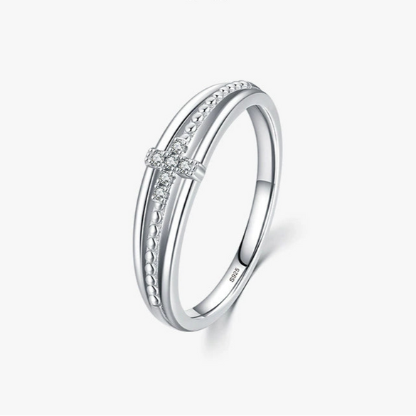 Wholesale Unisex S925 Sterling Silver Geometric Diamond Cross Ring Original Design