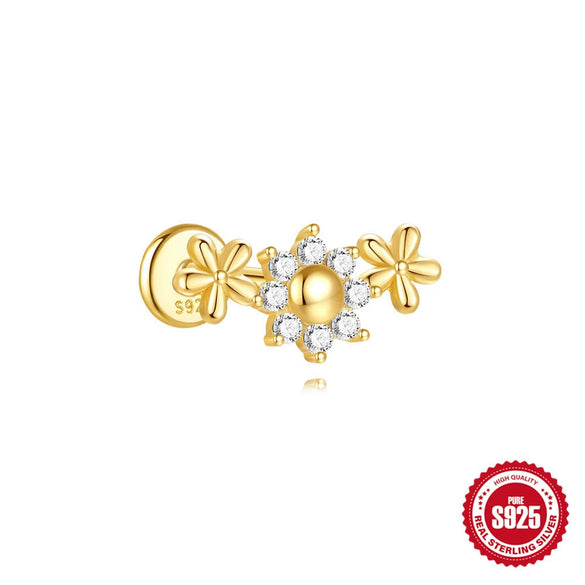 Wholesale Unisex S925 Sterling Silver Love Tassel Flat Head Piercing Thread Ear Nails With Sunflower Star Design And Environmentally Friendly Plating