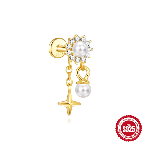 Wholesale Unisex S925 Sterling Silver Love Tassel Flat Head Piercing Thread Ear Nails With Sunflower Star Design And Environmentally Friendly Plating