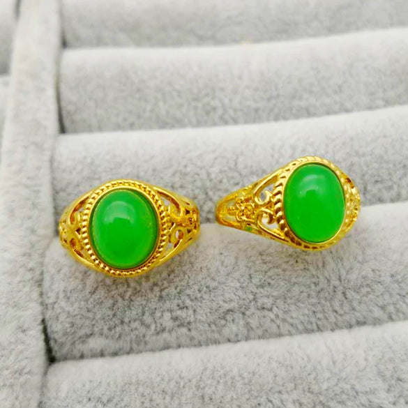 Wholesale Unisex Sand Gold Inlaid Ruby Open Ring Geometric Design 24K Gold Plated Copper