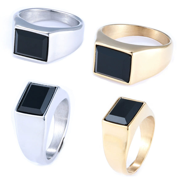 Wholesale Unisex Simple Black Gemstone Geometric Stainless Steel Ring With Polish Finish