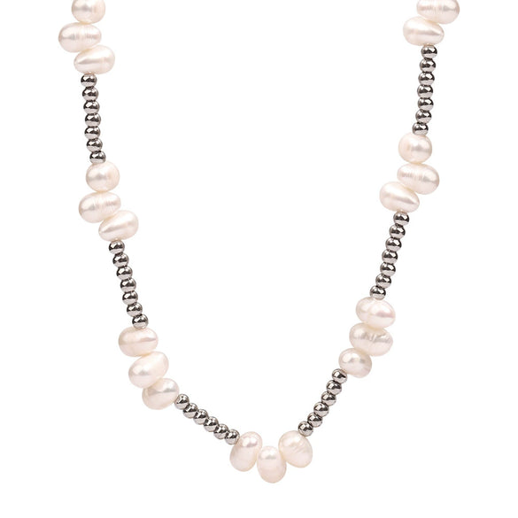 Wholesale Unisex Simple Geometric Electroplated Freshwater Pearl Beaded Stitching Steel Ball Titanium Steel Necklace