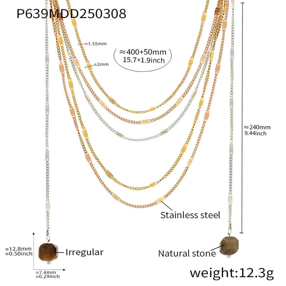 Wholesale Unisex Simple Geometric Ferris Wheel Cutout Volcanic Stone Tassel Titanium Steel Electroplated Necklace