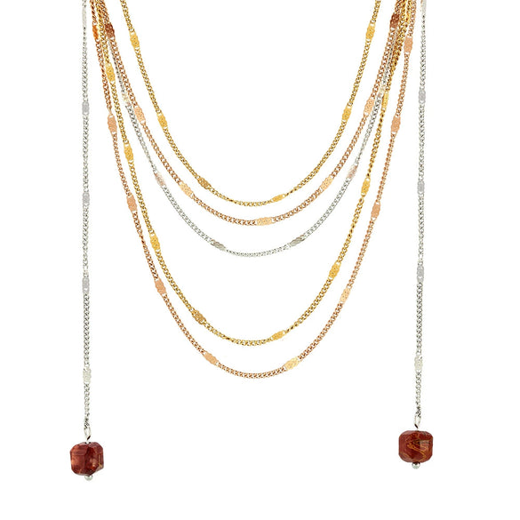 Wholesale Unisex Simple Geometric Ferris Wheel Cutout Volcanic Stone Tassel Titanium Steel Electroplated Necklace