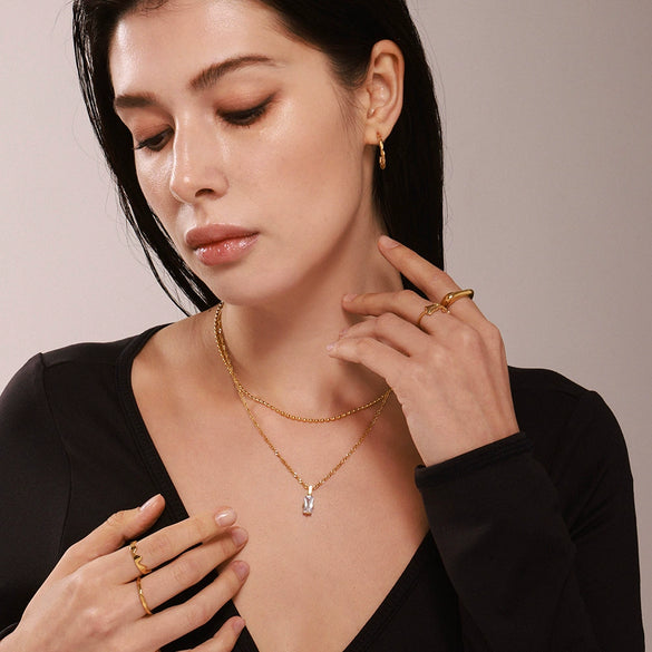 Wholesale Unisex Simple Geometric Ferris Wheel Rectangular Zircon Necklace In Titanium Steel With Electroplating
