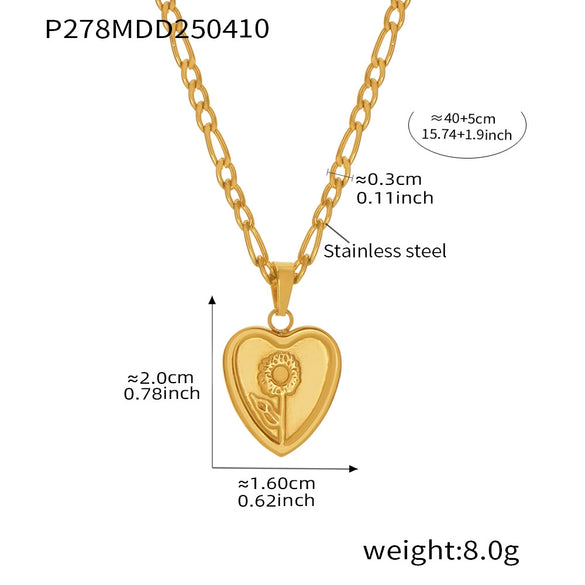 Wholesale Unisex Simple Geometric Ferris Wheel Sunflower Peach Heart Dropshaped Electroplated Titanium Steel Pendant Necklace