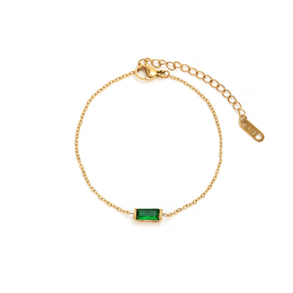 Wholesale Unisex Simple Geometric Square Zircon Twelve Birthstone 18K Plated Titanium Steel Ochain Bracelet