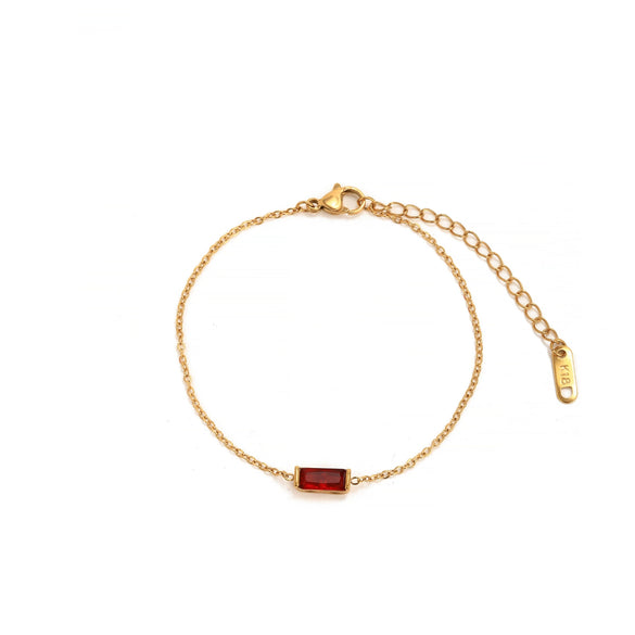 Wholesale Unisex Simple Geometric Square Zircon Twelve Birthstone 18K Plated Titanium Steel Ochain Bracelet