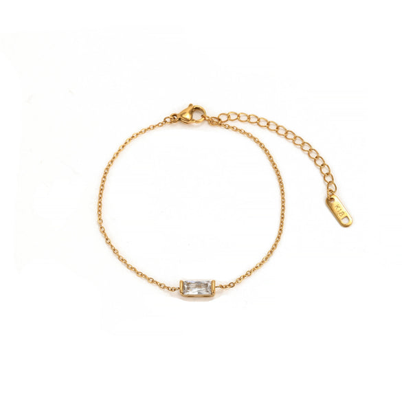 Wholesale Unisex Simple Geometric Square Zircon Twelve Birthstone 18K Plated Titanium Steel Ochain Bracelet