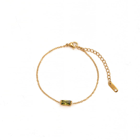 Wholesale Unisex Simple Geometric Square Zircon Twelve Birthstone 18K Plated Titanium Steel Ochain Bracelet