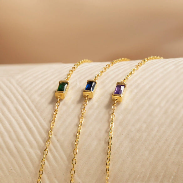 Wholesale Unisex Simple Geometric Square Zircon Twelve Birthstone 18K Plated Titanium Steel Ochain Bracelet