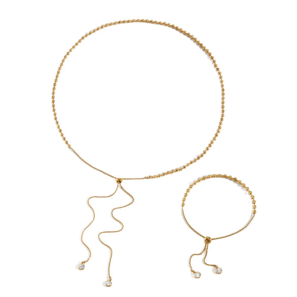 Wholesale Unisex Simple Geometric Stainless Steel Ball Bead And O Word Chain Jewelry Set With Electroplating