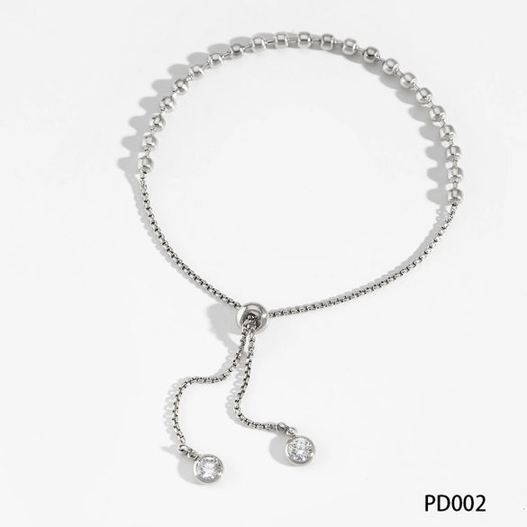 Wholesale Unisex Simple Geometric Stainless Steel Ball Bead And O Word Chain Jewelry Set With Electroplating