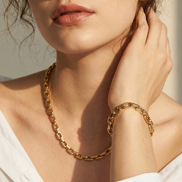 Wholesale Unisex Simple Geometric 316 Stainless Steel Electroplated Square Spliced Paperclip Chain Bracelet Jewelry