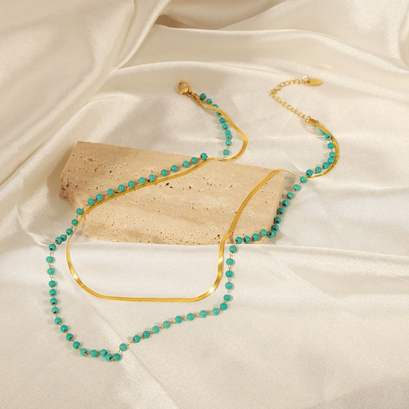 Wholesale Unisex Simple Geometric Titanium Steel Electroplated Double Layer Stacked Flat Snake Chain Necklace