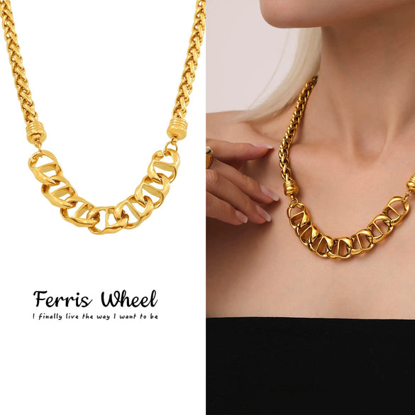 Wholesale Unisex Simple Geometric Titanium Steel Electroplated Ferris Wheel Necklace Trendy Cool