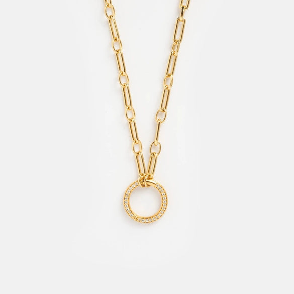 Wholesale Unisex Simple Heart Shape Copper Electroplated Necklace With White Zircon Pendant And String Of Pearls Chain