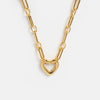 Wholesale Unisex Simple Heart Shape Copper Electroplated Necklace With White Zircon Pendant And String Of Pearls Chain