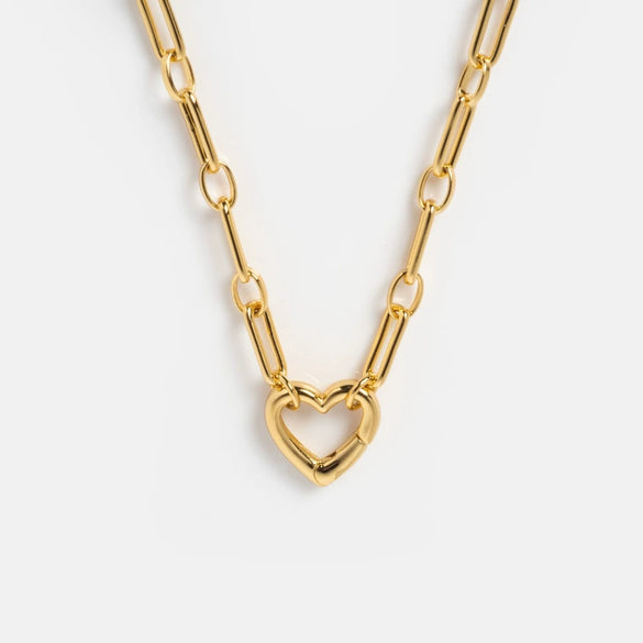Wholesale Unisex Simple Heart Shape Copper Electroplated Necklace With White Zircon Pendant And String Of Pearls Chain