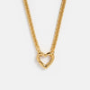 Wholesale Unisex Simple Heart Shape Copper Electroplated Necklace With White Zircon Pendant And String Of Pearls Chain